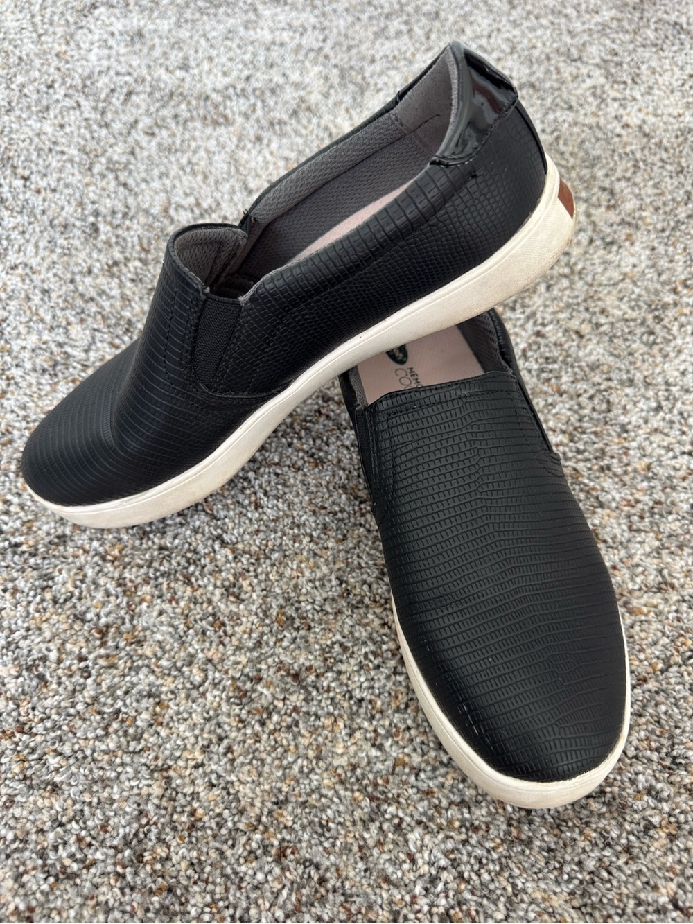 Dr. Scholl's Black Slip-On Textured Sneakers with White Sole